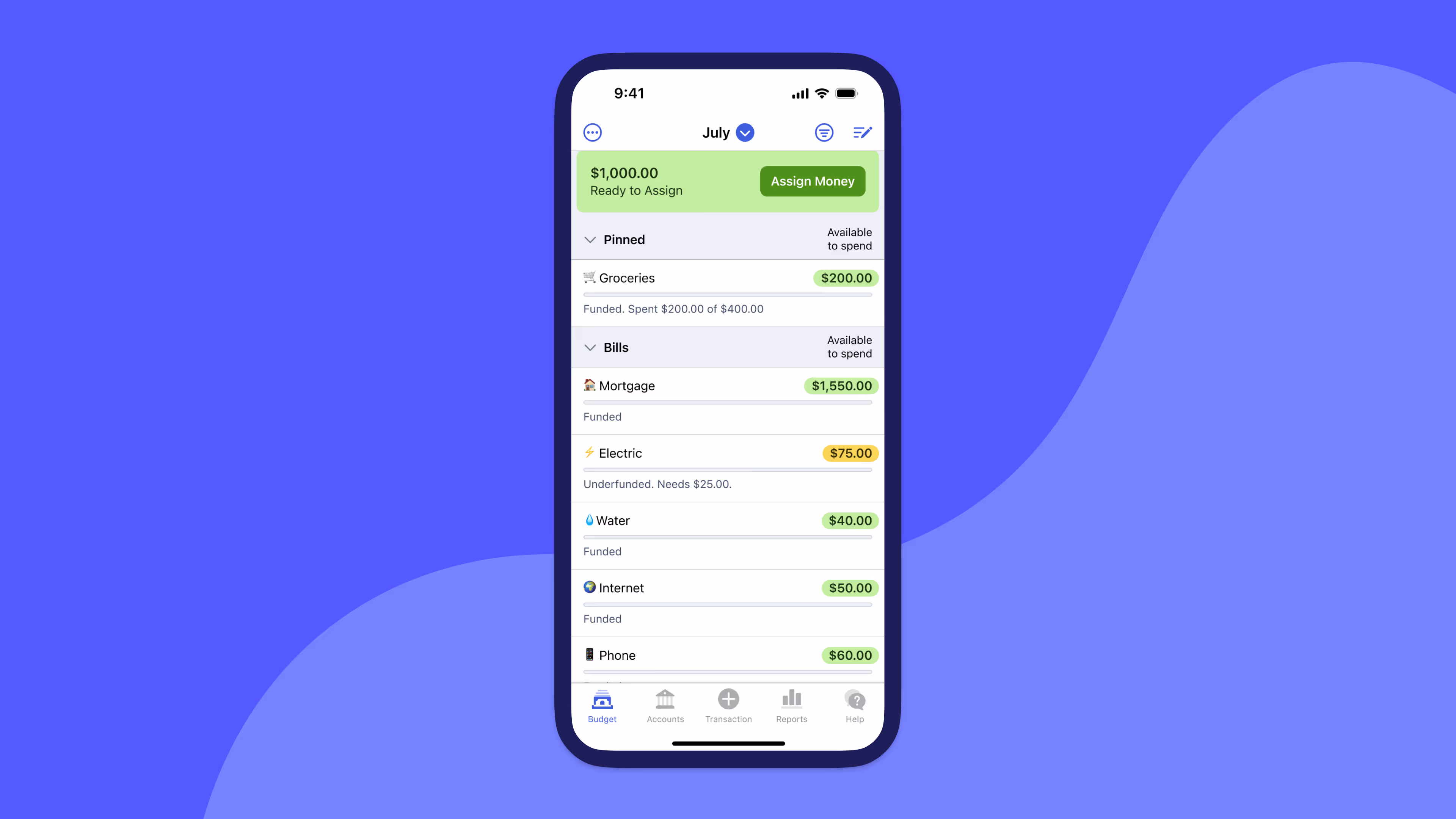 The YNAB iPhone app